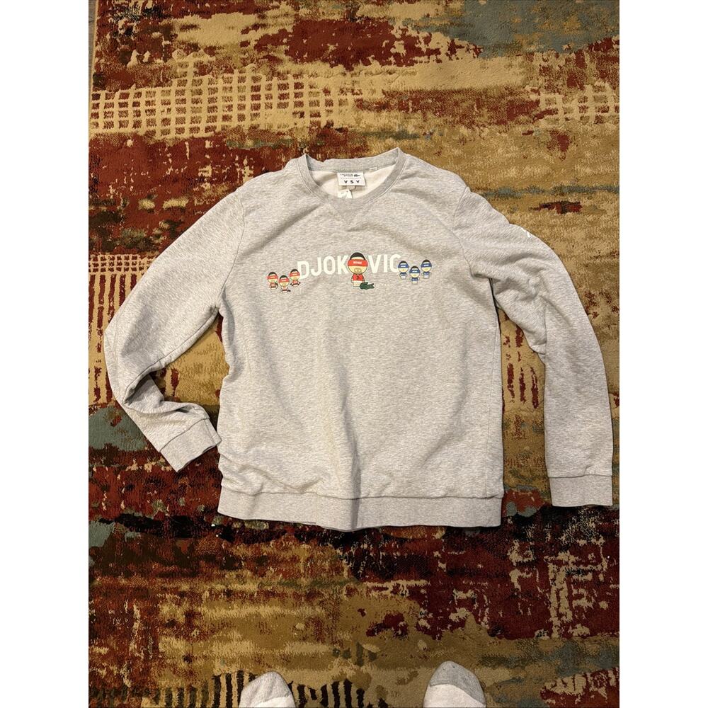 Lacoste Novak Djokovic YSY Gray Tennis Pullover Crewneck Sweatshirt Size XL